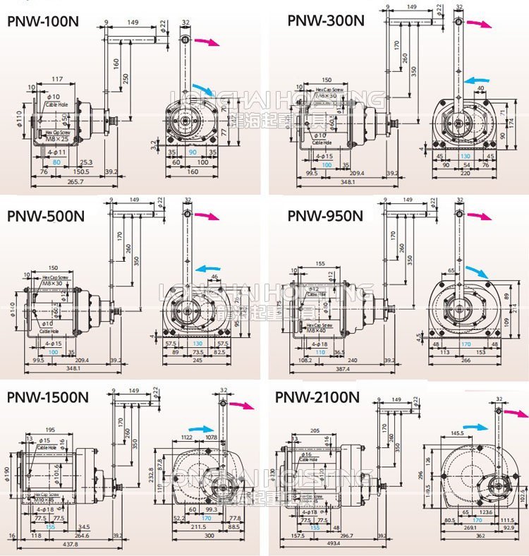 日本FUJI PNW手動絞盤尺寸圖